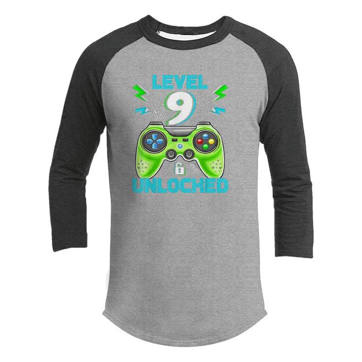 Level 9 Unlocked Birthday Kids 9Th Video Game Nine Years Old  Youth Raglan Shirt