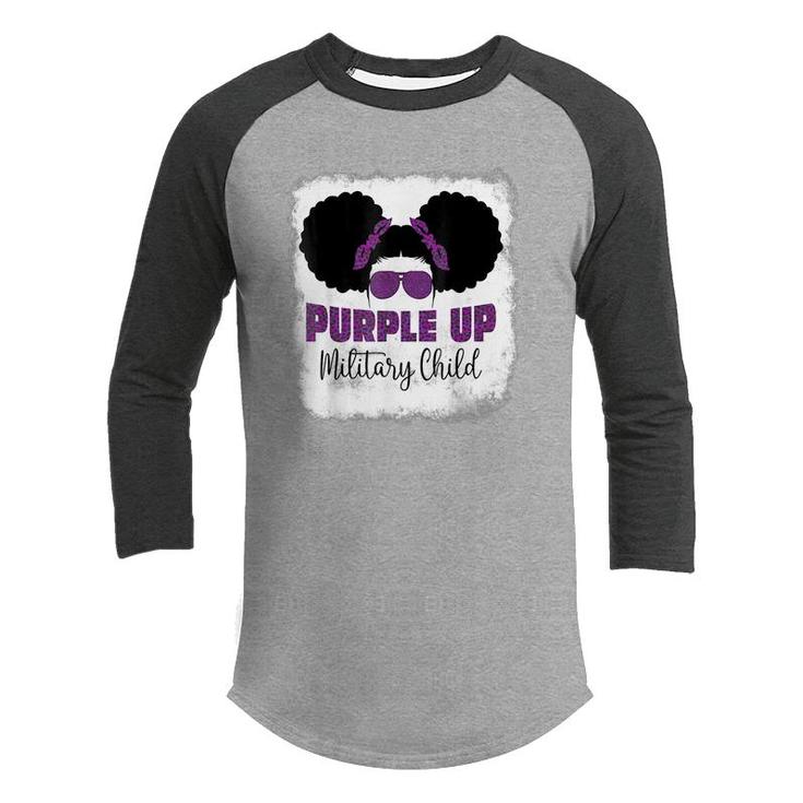 Purple Up For Kids Military Child Month Messy Bun Bleached  Youth Raglan Shirt