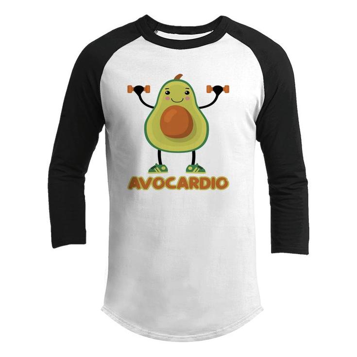 Avocardio Funny Avocado Is Gymming So Hard Youth Raglan Shirt