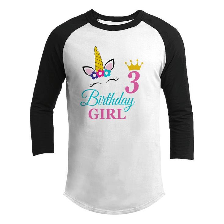 Congratuations 3Rd Birthday Beautiful Unicorn Girl Youth Raglan Shirt