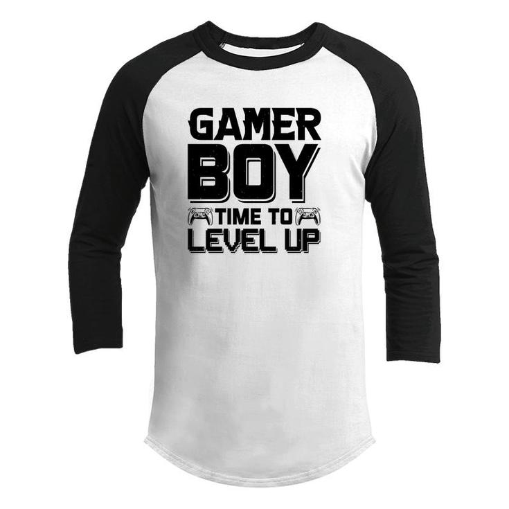 Gamer Boy Time To Level Up Black Design Birthday Boy Matching Video Gamer Youth Raglan Shirt