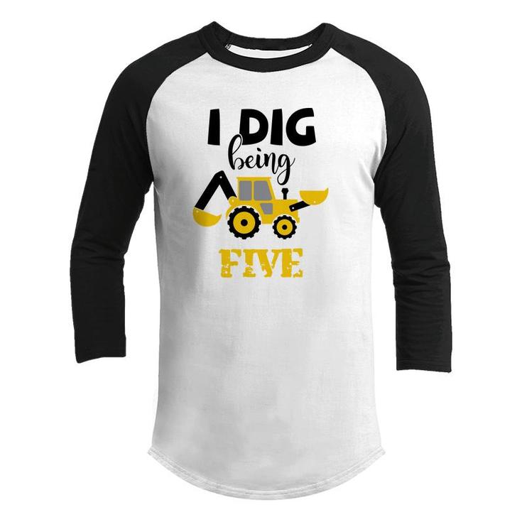 I Dig Being Five 5Th Birthday Yellow And Black Youth Raglan Shirt