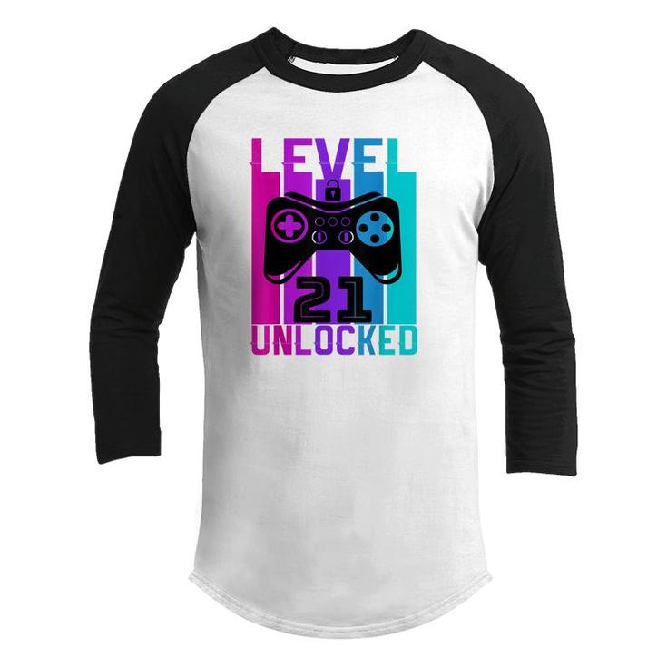 Level 21 Unlocked  Video Gamer 21 Years Old Birthday  Youth Raglan Shirt