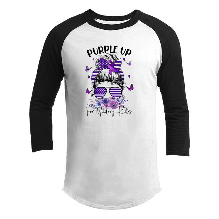 Purple Up For Military Kids Child Month Messy Bun Floral  Youth Raglan Shirt