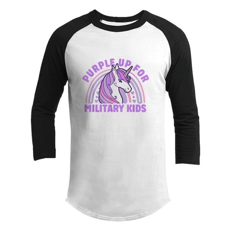 Purple Up For Military Kids Military Child Month Unicorn Youth Raglan Shirt