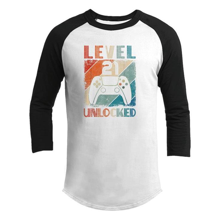 Vintage Level 21 Unlocked Video Gamer 21St Birthday Youth Raglan Shirt