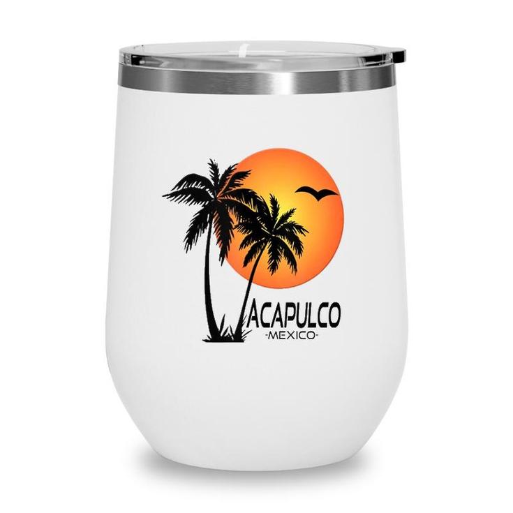 Acapulco Souvenirmexico Palm Trees Beach Sun  Wine Tumbler