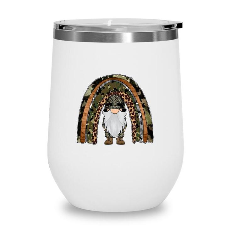 Army Rainbow Gnome Hero Dad Gift Idea Wine Tumbler