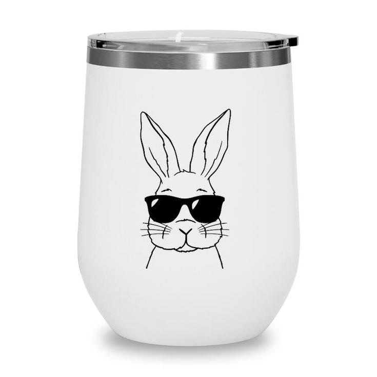 Bunny Face With Sunglasses Men Boys Kids Easter Day Wine Tumbler
