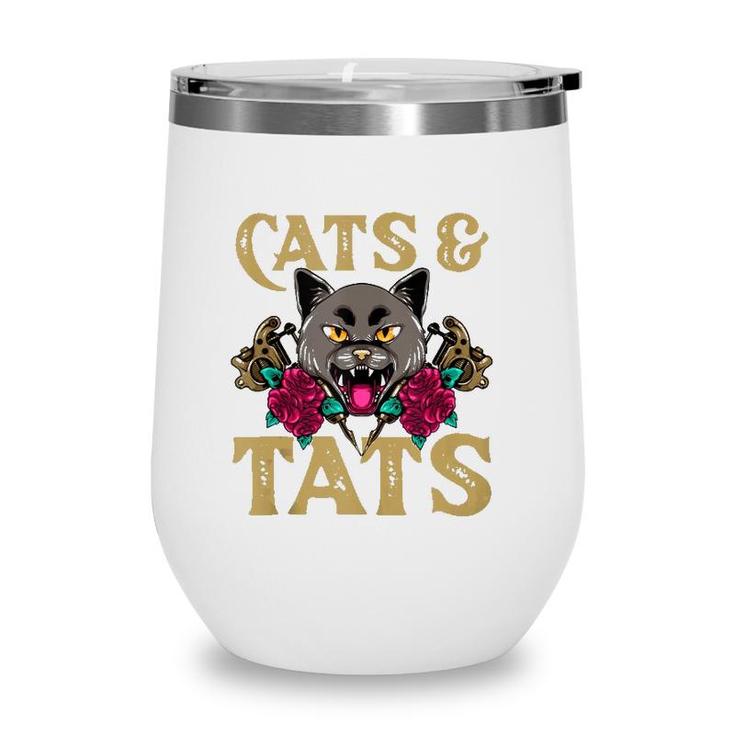 Cats And Tats  Funny Ink Tattoo Gun Cat Lover Gift  Wine Tumbler