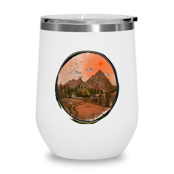 Colorful Mountains Camp Life Design For Mothers Day Wine Tumbler