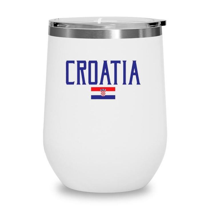 Croatia Flag Vintage Blue Text Wine Tumbler