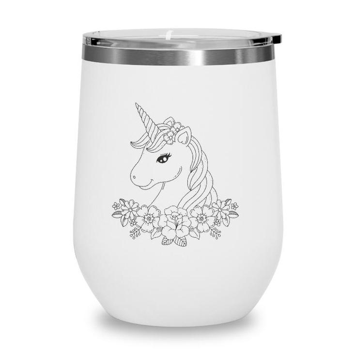 Cute Unicorn To Paint And Color In For Children Wine Tumbler