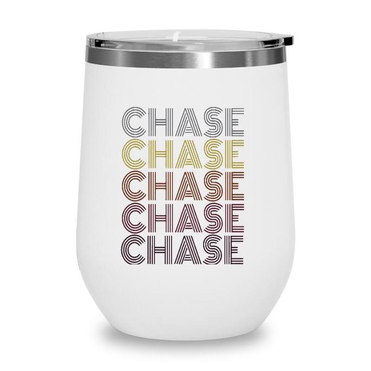 First Name Chase Retro Pattern Vintage Style Wine Tumbler