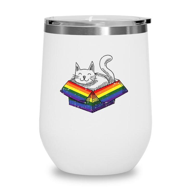 Gay Cat Pride Rainbow Cute Kitten Kitty Proud Lgbt Q Ally Wine Tumbler