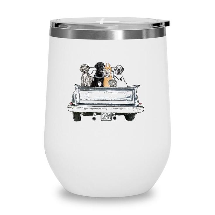 Great Danes In A Pickup Truck Top For Men - Large Dog Dad Wine Tumbler