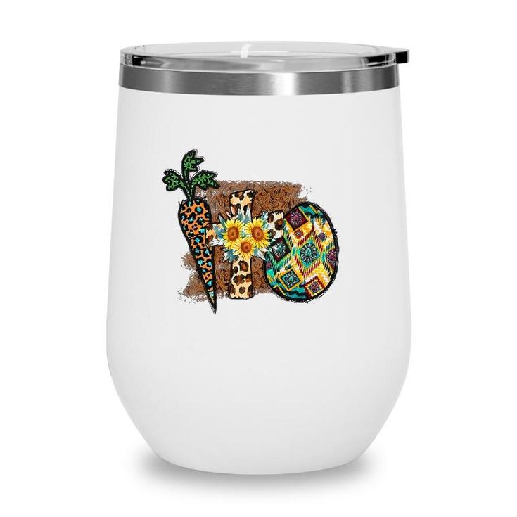 Happy Easter Graphic  Womens Leopard Carrot Egg Cross Wine Tumbler