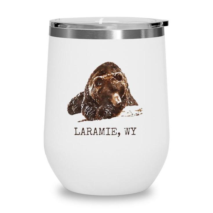 Laramie Wy Brown Grizzly Bear In Snow Wyoming Gift Wine Tumbler