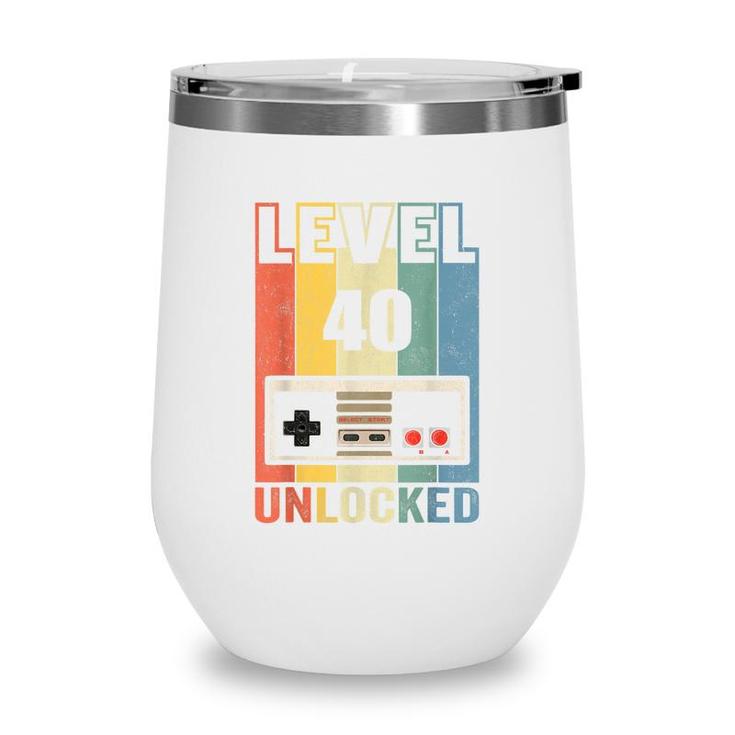 Level 40 Unlocked  Video Gamer 40Th Birthday Gifts   Wine Tumbler