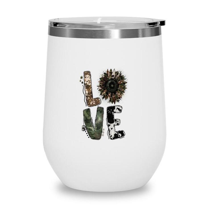 Love Military Sunflower Power Hero Dad Wine Tumbler