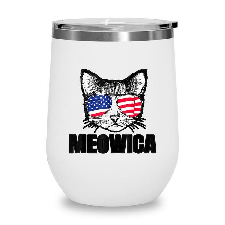 Meowica Patriotic Cat 4Th Of July American Flag Graphics Wine Tumbler