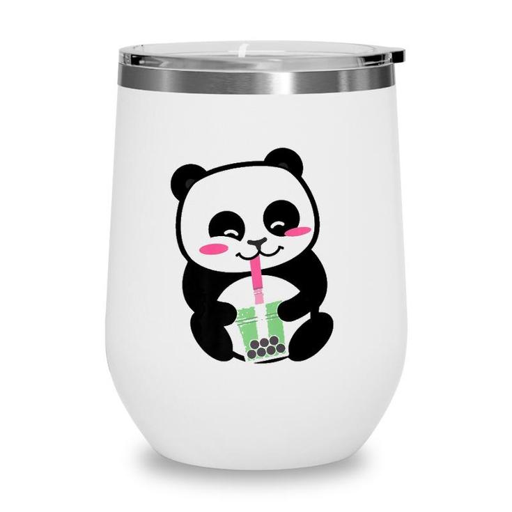 Panda Sipping Bubble Tea Cute Animal Inspired Anime  Wine Tumbler