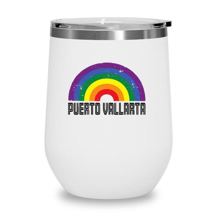 Puerto Vallarta Mexico Lgbtq Distressed Gay Rainbow Wine Tumbler