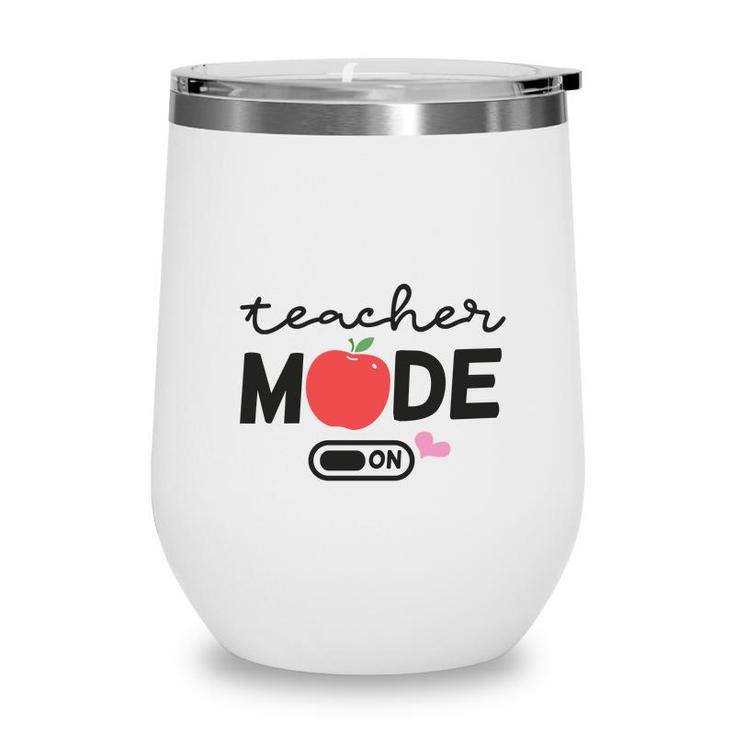 Teacher Mode On Apple Pink Heart Decor Wine Tumbler