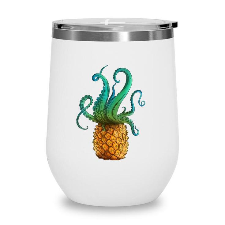 Womens Pineapple Octopus Funny Summer Tee V-Neck Wine Tumbler