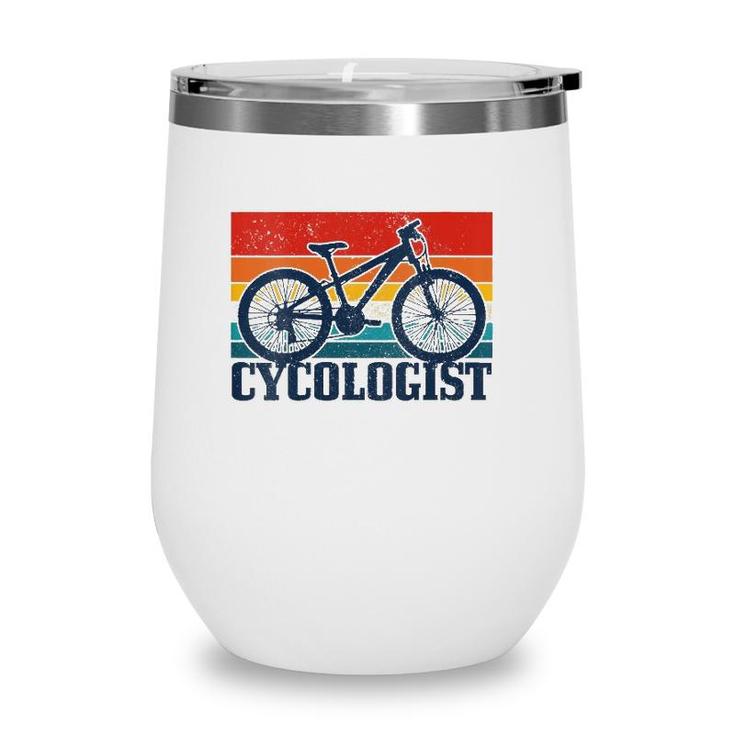 Womens Vintage Cycologist Mountain Bike Mtb Cycling Funny Gift V-Neck Wine Tumbler