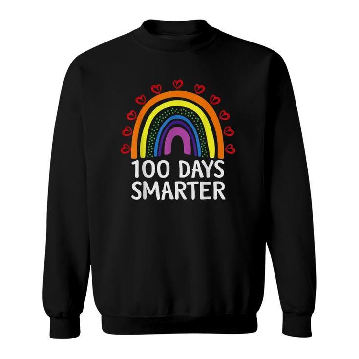 100Th Day Of School Teacher Student 100 Days Smarter Hearts Rainbow Sweatshirt