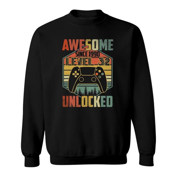 32 Years Old Birthday Gift Awesome Since 1990 Video Gamer Sweatshirt