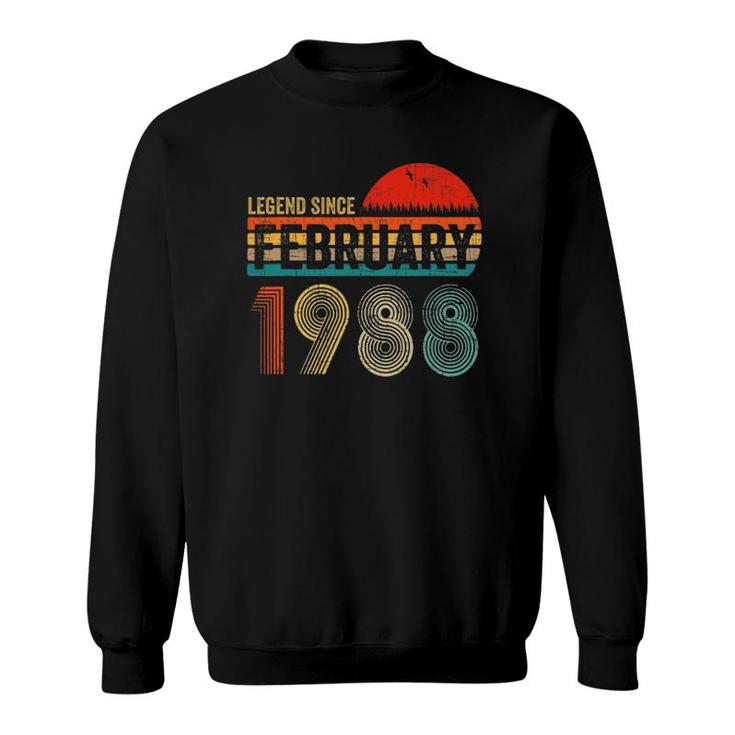 33 Years Old Retro 1988 Birthday Gift Legend Since February 1988  Sweatshirt