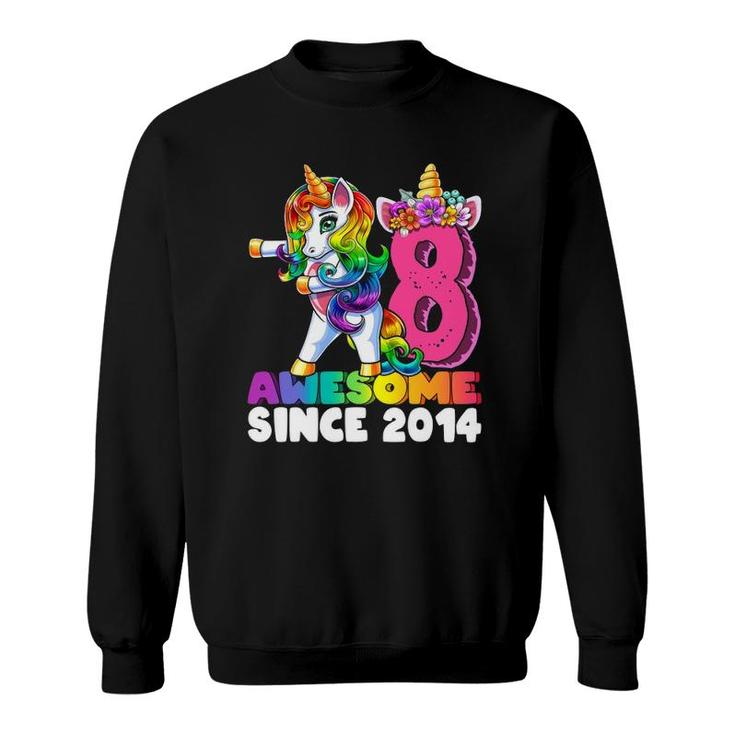 8 Awesome Since 2014 Flossing Unicorn 8Th Birthday Girls Sweatshirt