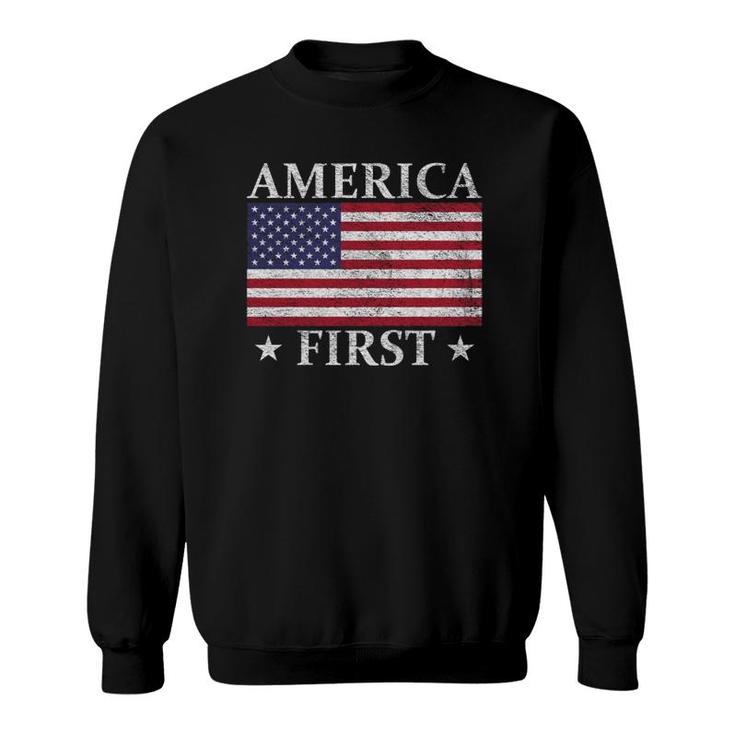 America First Usa American Flag Patriot Stars And Stripes Sweatshirt ...