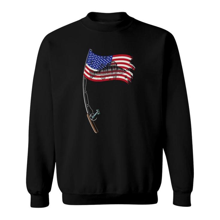 American Flag Fishing Gift Pole Walleye Fisherman Cool Fish Sweatshirt