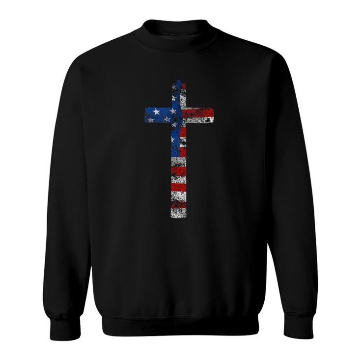 American Flag Usa Cross Christian Faith Patriotic Gift  Sweatshirt