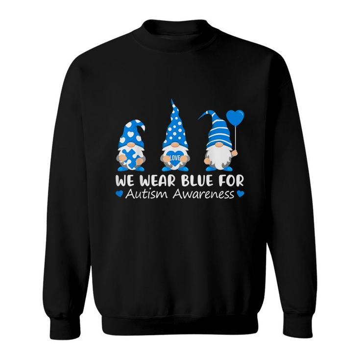 Autism Awareness Gnome In April We Wear Blue Ribbon Puzzle  Sweatshirt