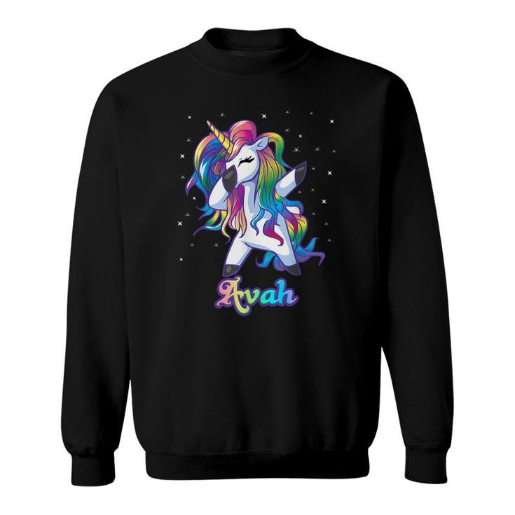 Avah Name Personalized Custom Rainbow Unicorn Dabbing  Sweatshirt