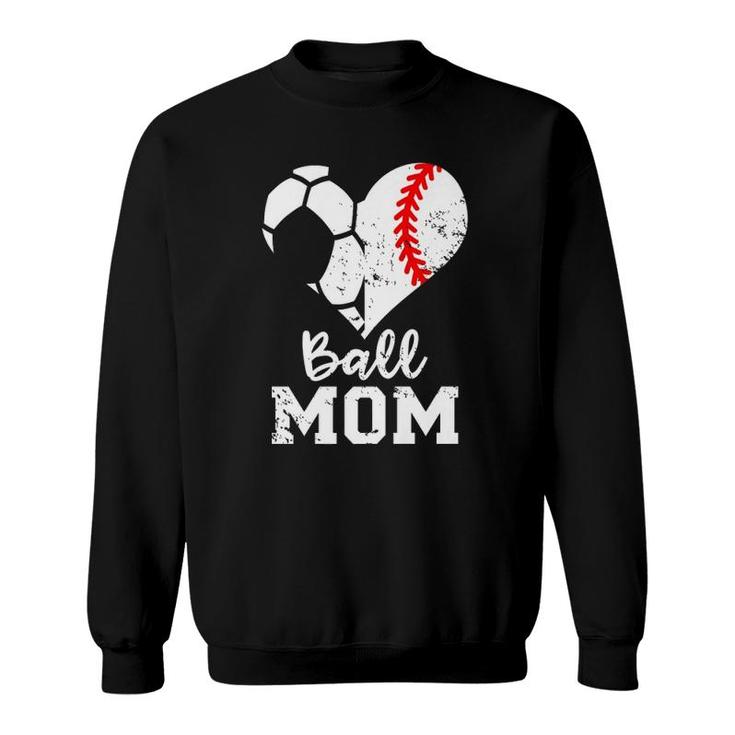 Ball Mom Heart Funny Baseball Soccer Mom  Sweatshirt