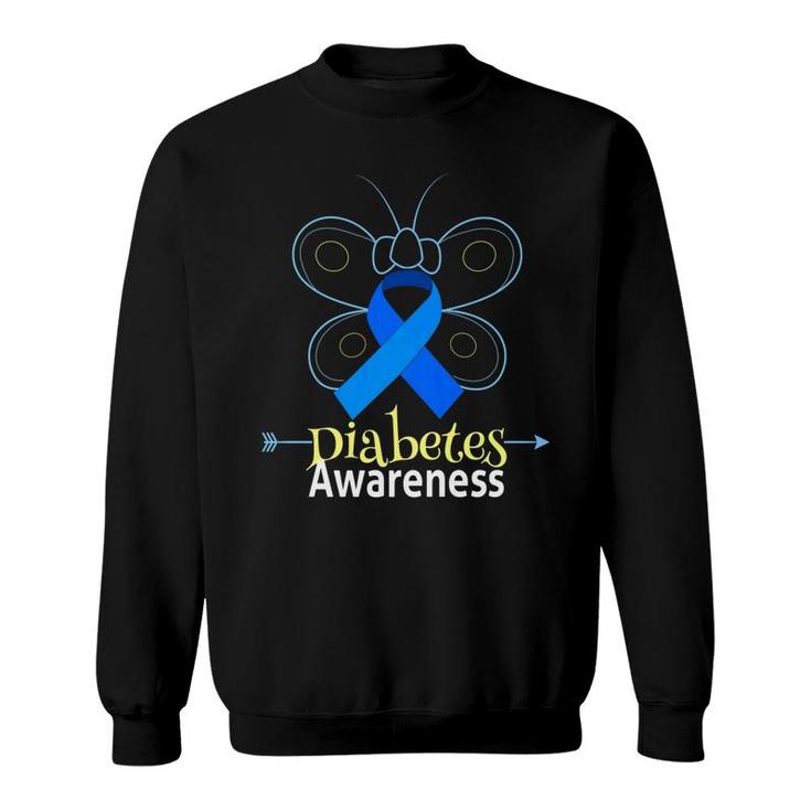 Butterfly Blue Ribbon Diabetes Awareness Women Men Sweatshirt