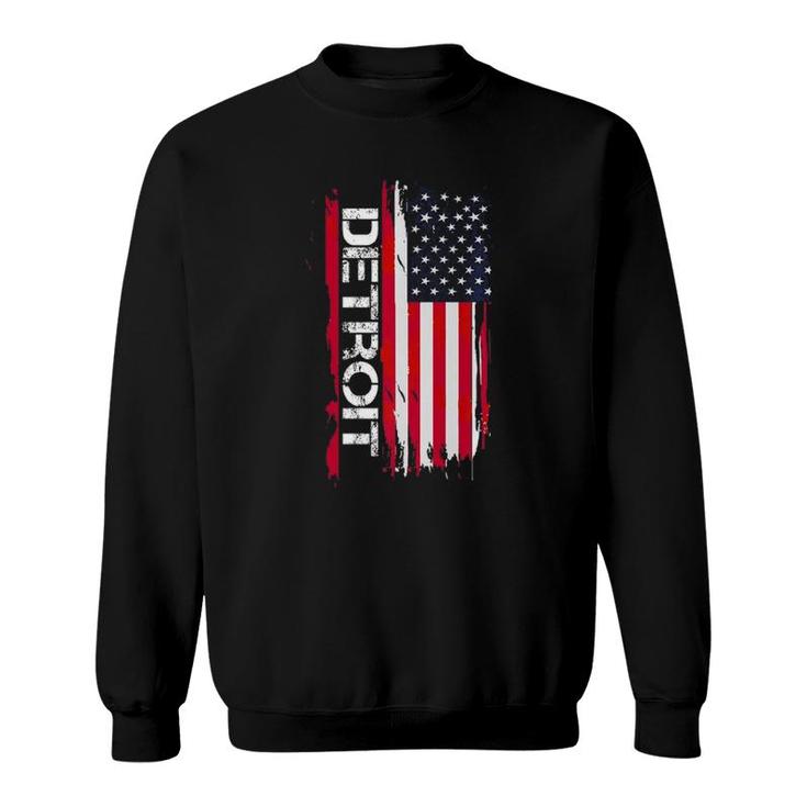 Detroit  American Flag Vintage Sweatshirt