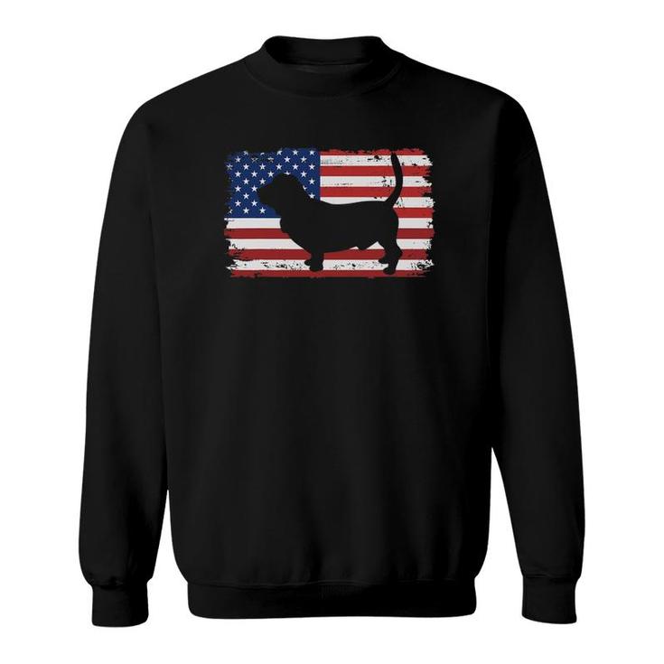Dogs 365 Vintage Basset Hound Dog Us American Flag Sweatshirt