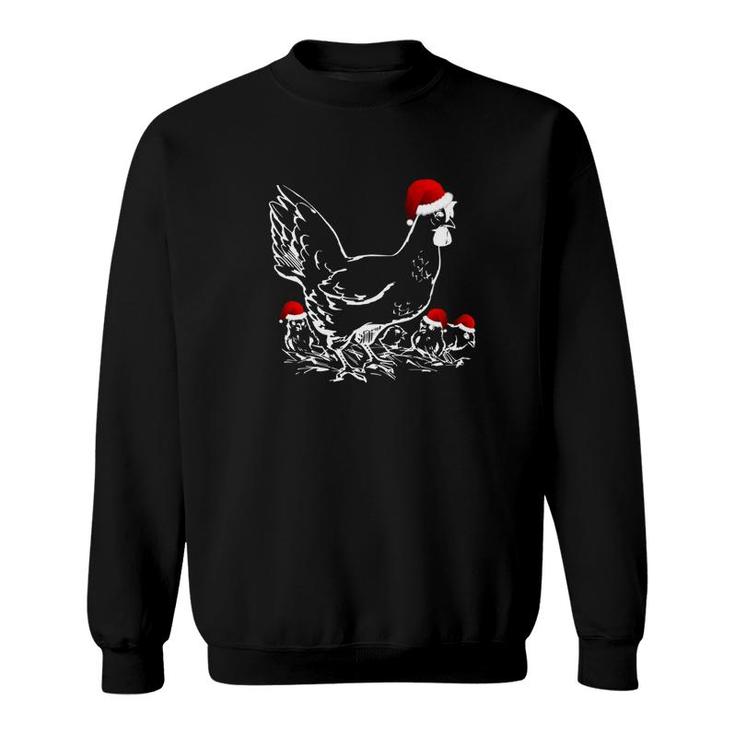 Funny Christmas Chicken  Hen And Chicks Santa Hat Tee Sweatshirt