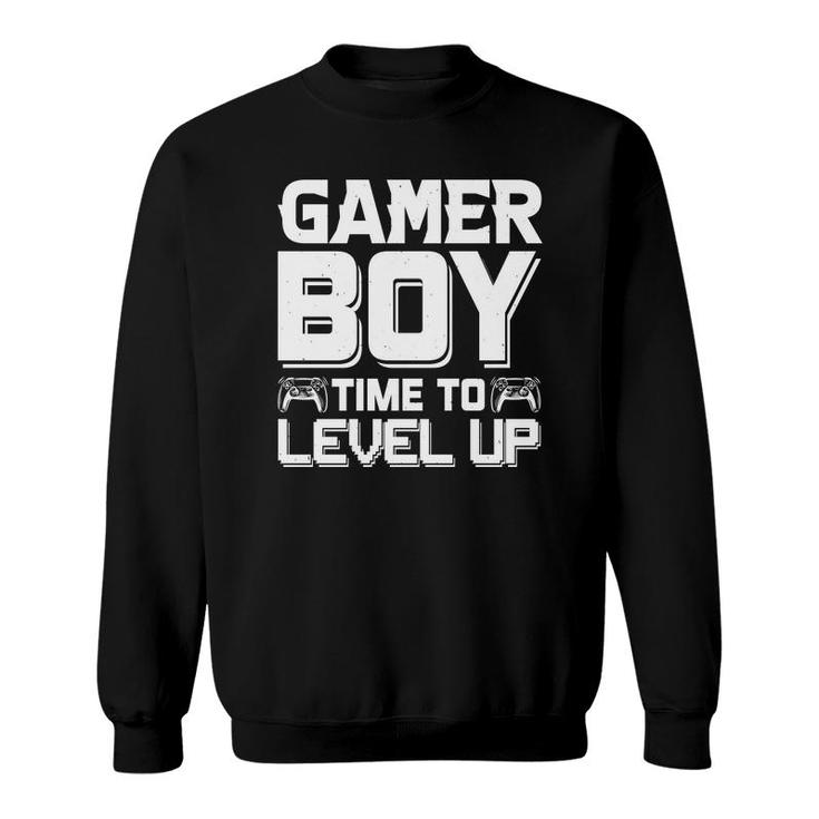 Gamer Boy Time To Level Up White Design Birthday Boy Matching Video Gamer Sweatshirt
