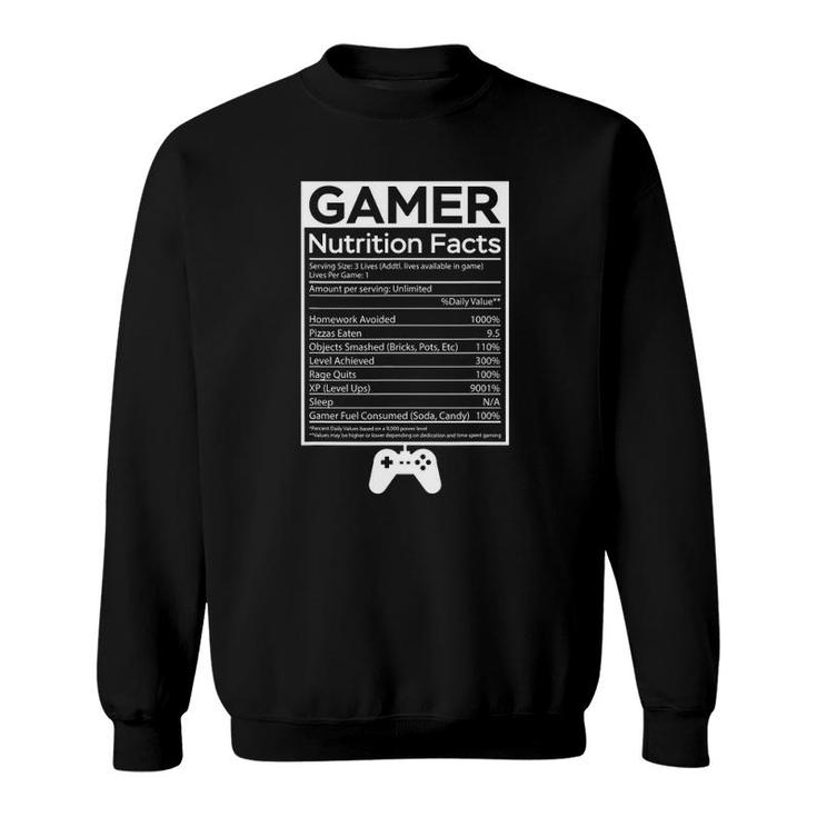 Gamer Nutrition Facts For Kids Boys And Girls Sweatshirt