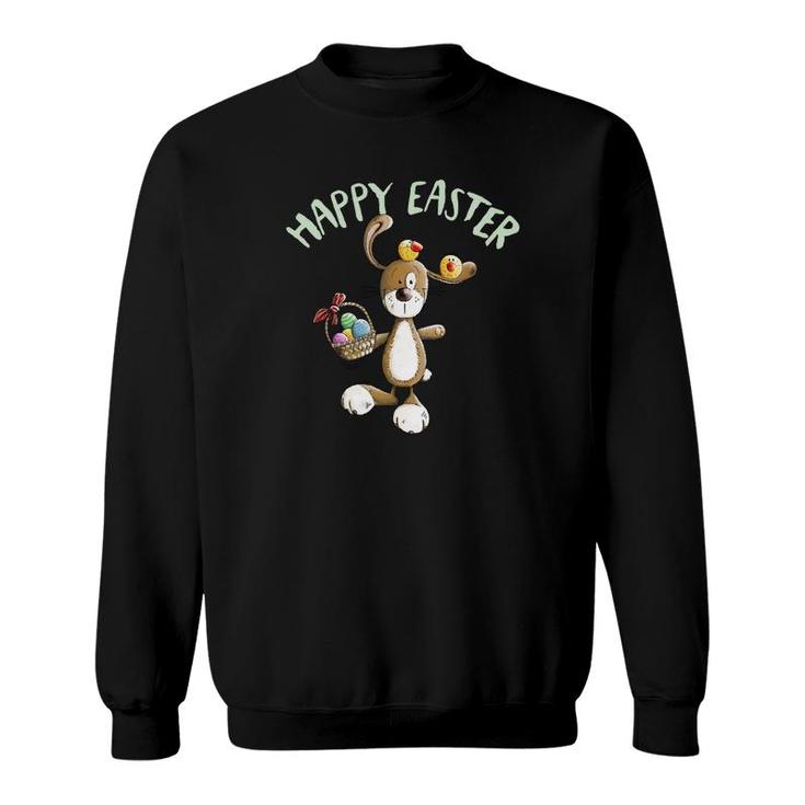 Happy Easter Bunny With Eggs Chicks And Basket Sweatshirt