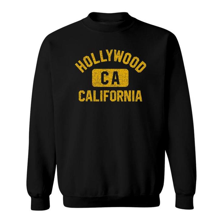 Hollywood Ca California Gym Style Distressed Amber Print Sweatshirt