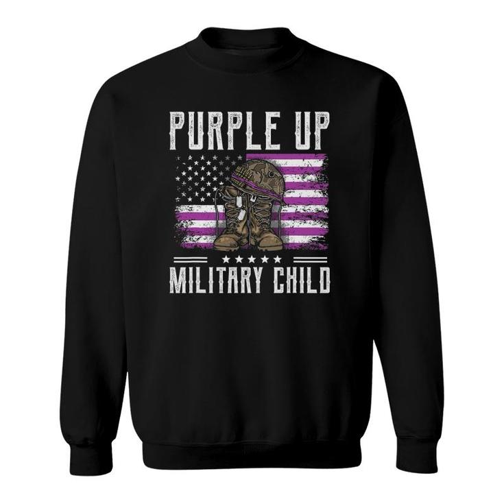 I Purple Up Month Of Military Child Kids Boots Us Flag Sweatshirt