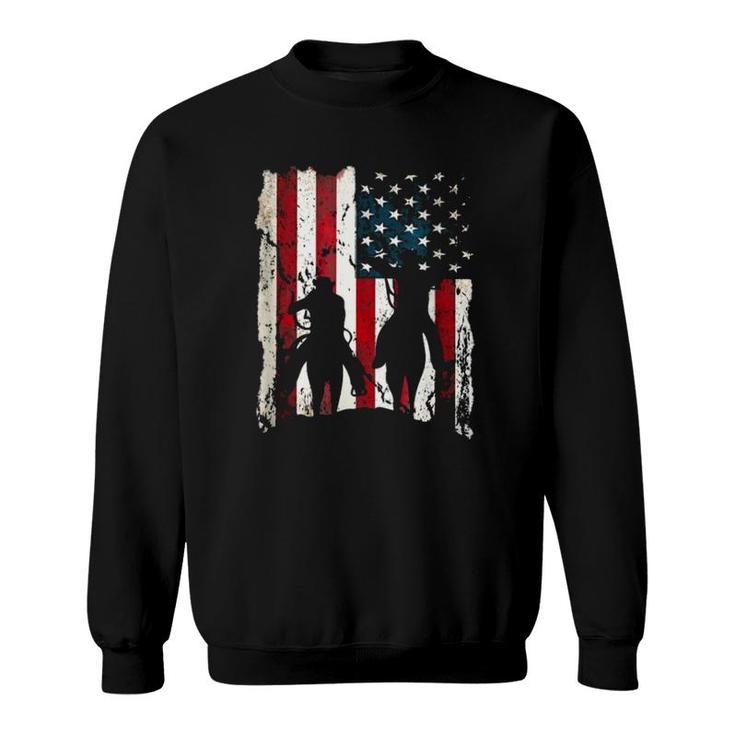 Independence Day Team Roping Cowboys July Of 4Th Us Flag Sweatshirt